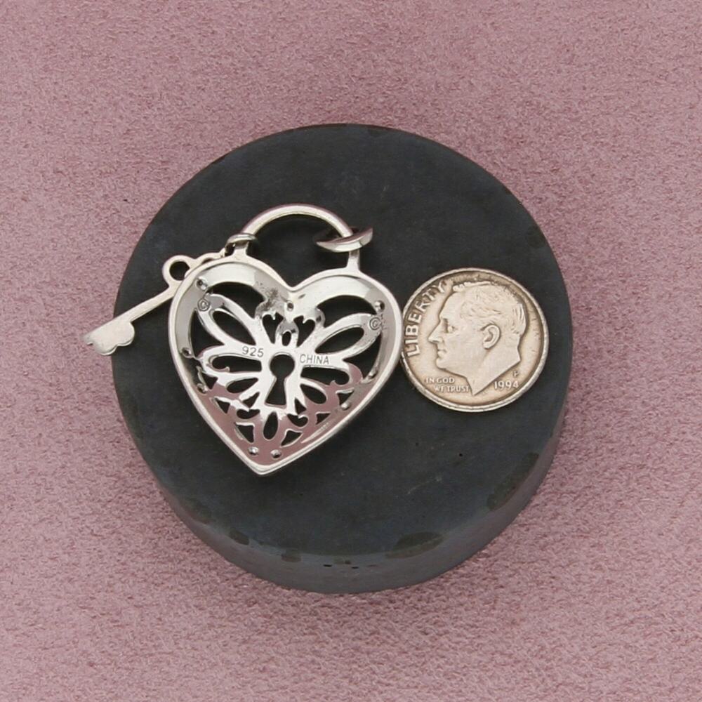 sterling silver diamond accent heart padlock & key pendant - Picture 3 of 3
